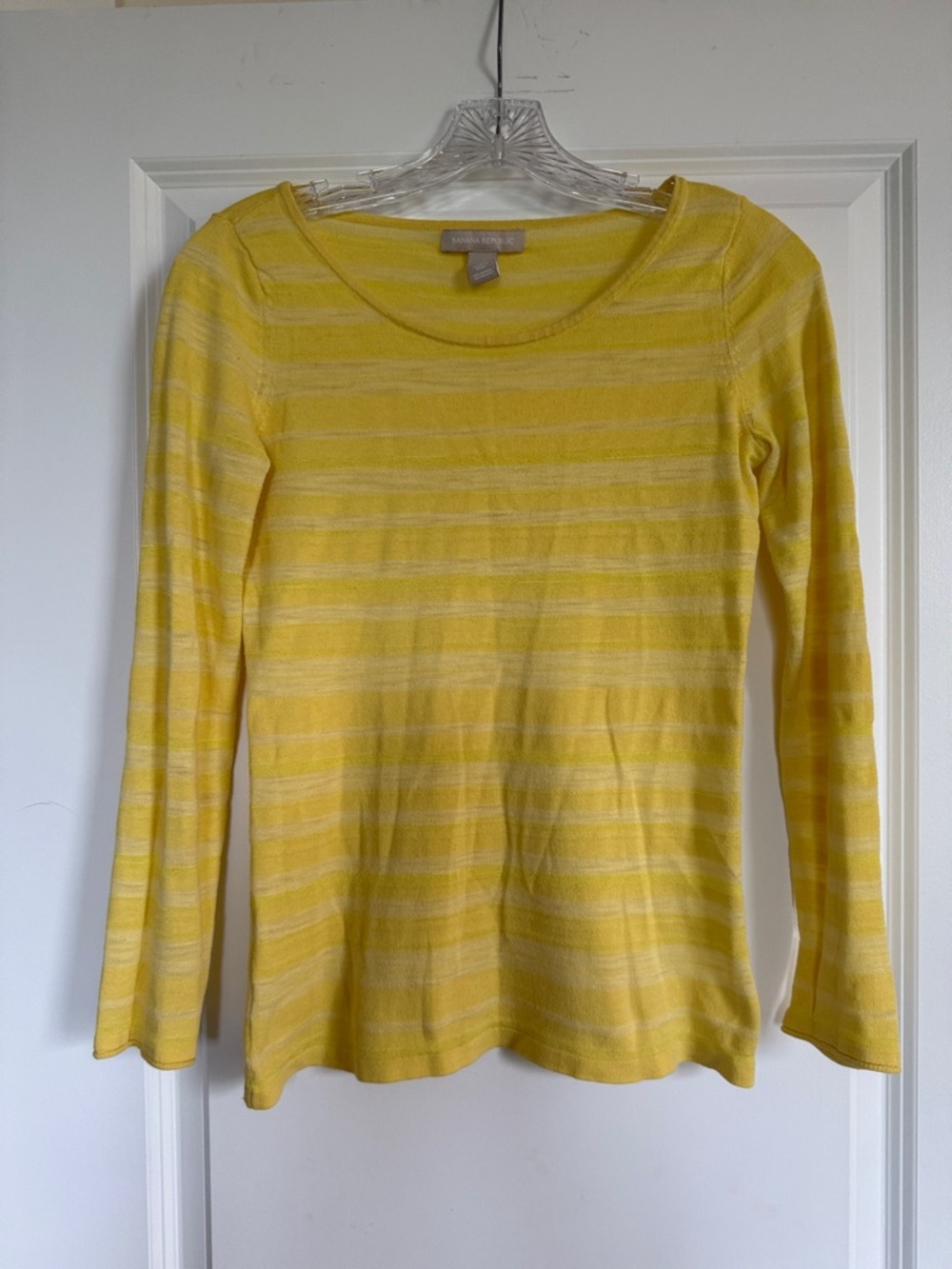 Banana Republic Yellow Striped Long Sleeve Scoop Neck Knit Top